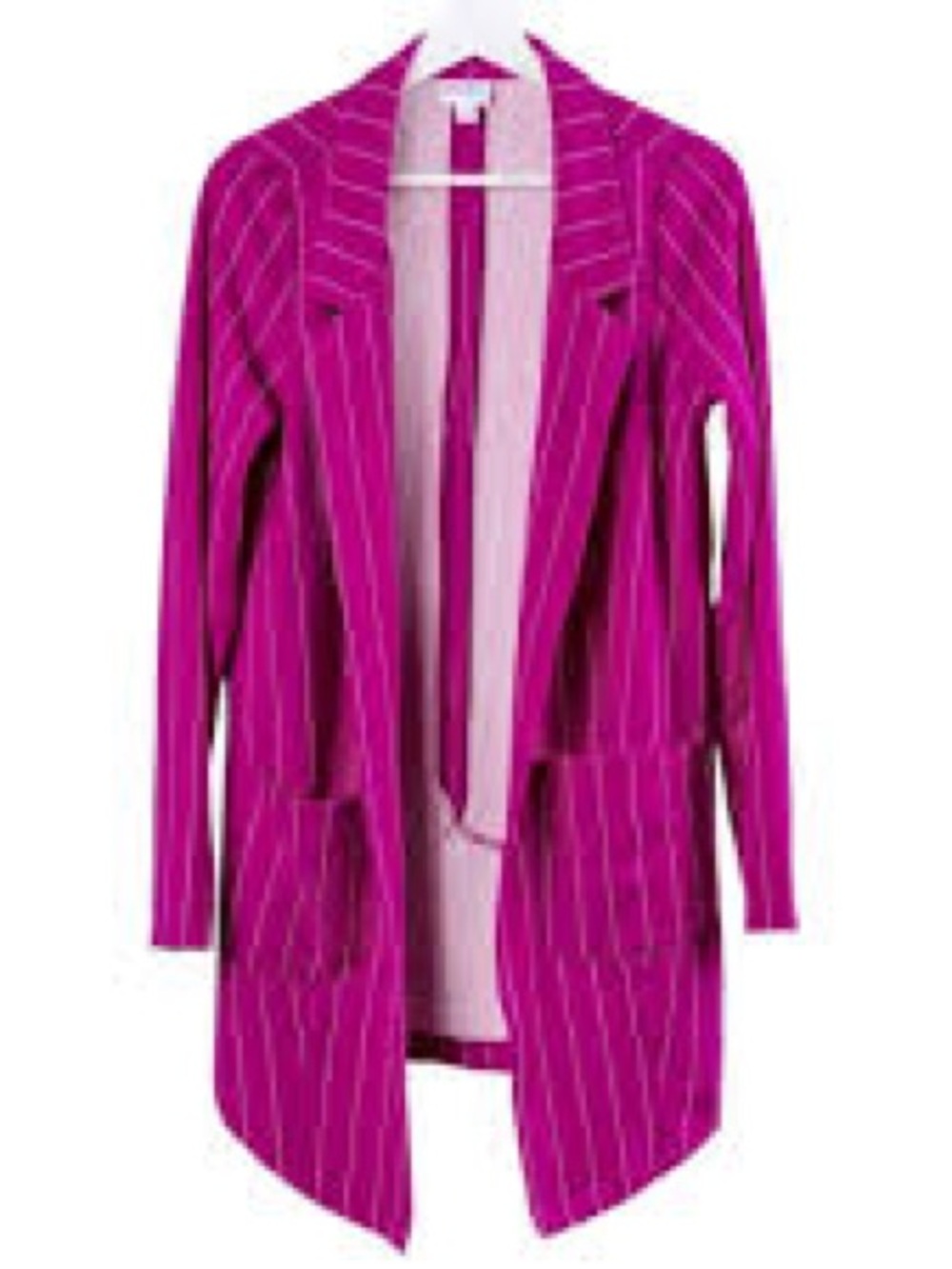 LuLaRoe Gwen Blazer 2XL Fuchsia Pink White Pinstripe Longline Career Jacket